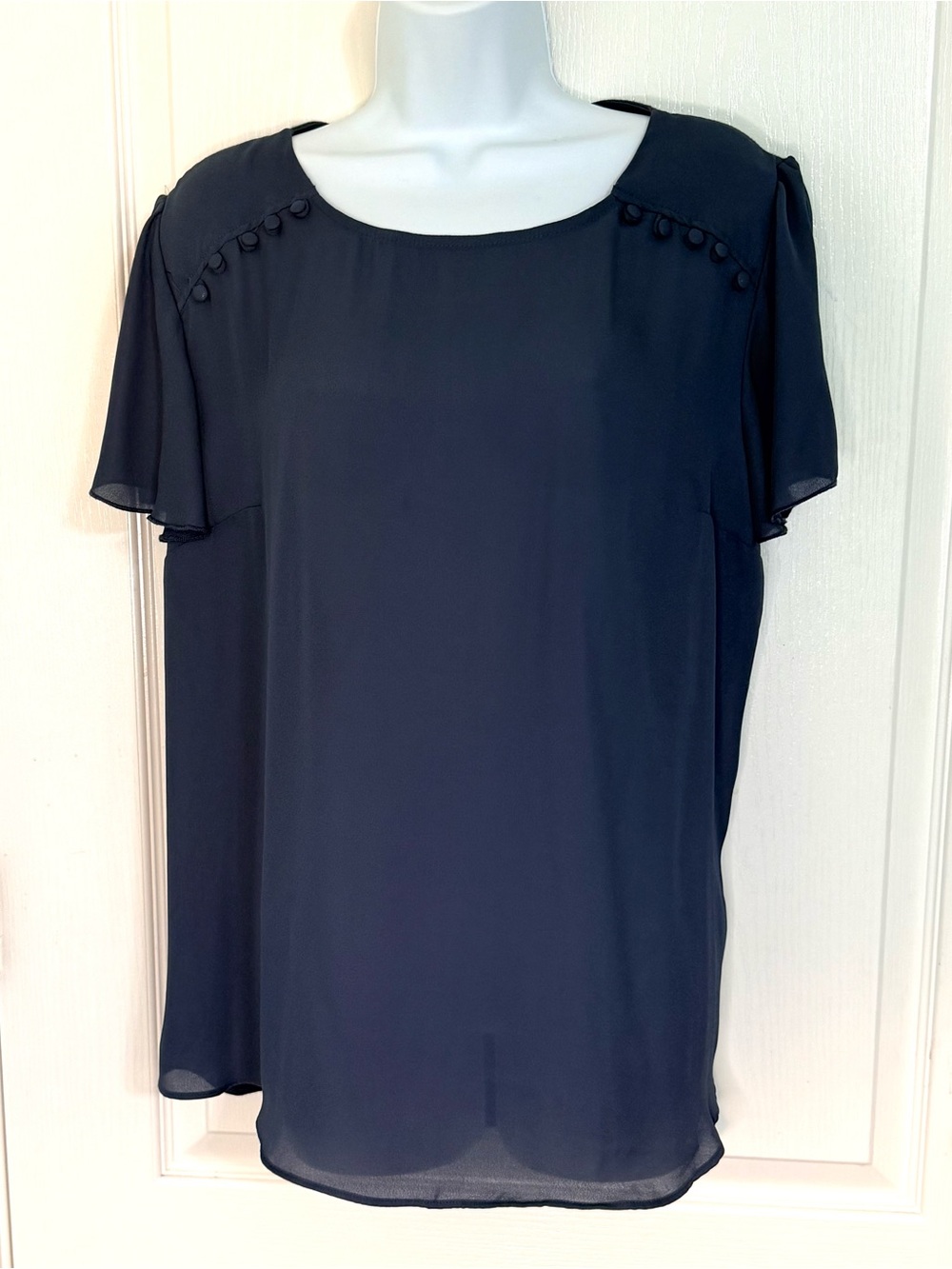 Fortune & Ivy Short-Sleeve Button-Trim dark grey Blouse size XL